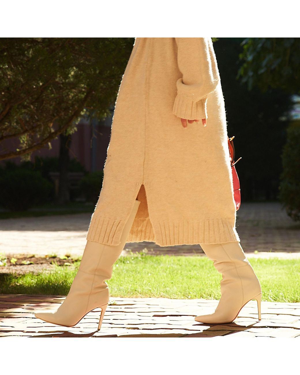 Ginissima White Milla Boots Natural Leather, Under Knee