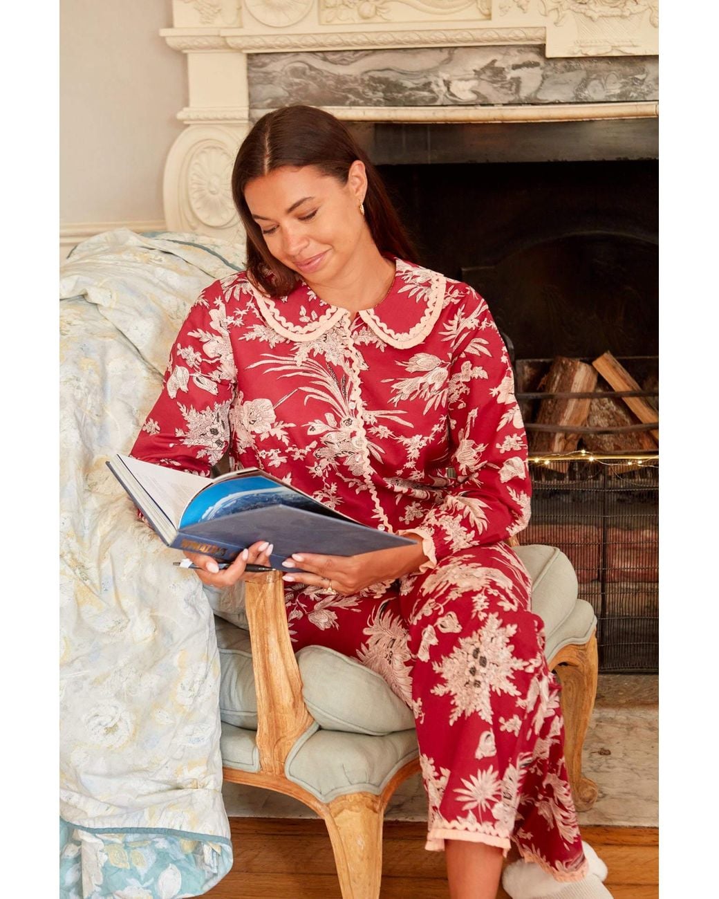 Inara Red Shiraz Bouquet Floral Cotton Pyjamas