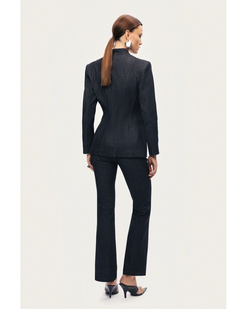 Nocturne Blue Bkack Belted Tailored Blazer