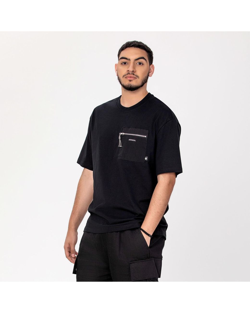 Smart and Joy Black Zipper On Pocket T-Shirt for men
