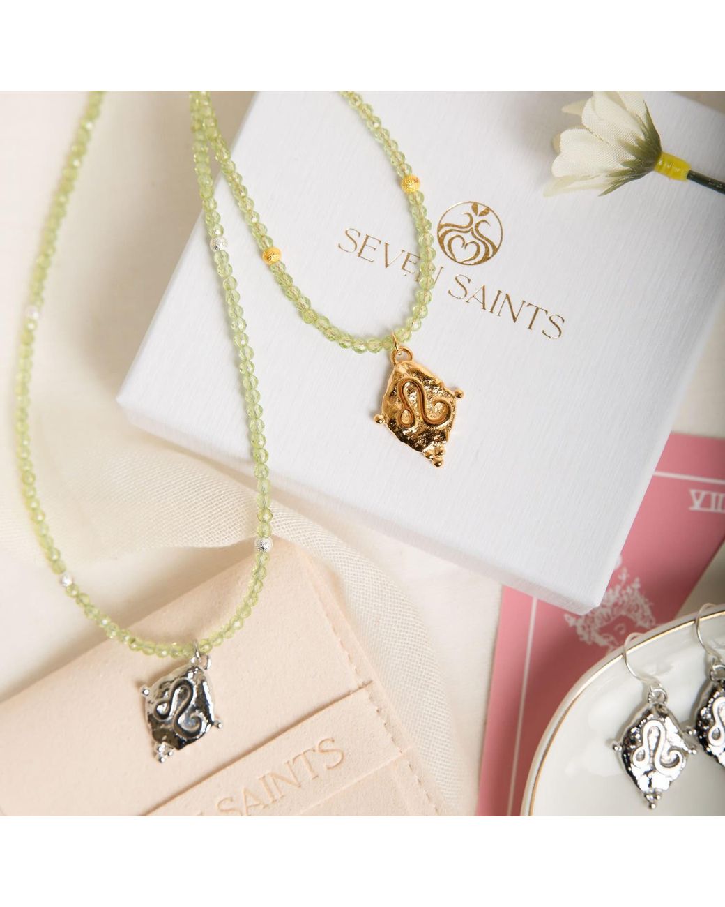 Seven Saints Metallic Leo Gemstone Choker Necklace, Peridot, Plated