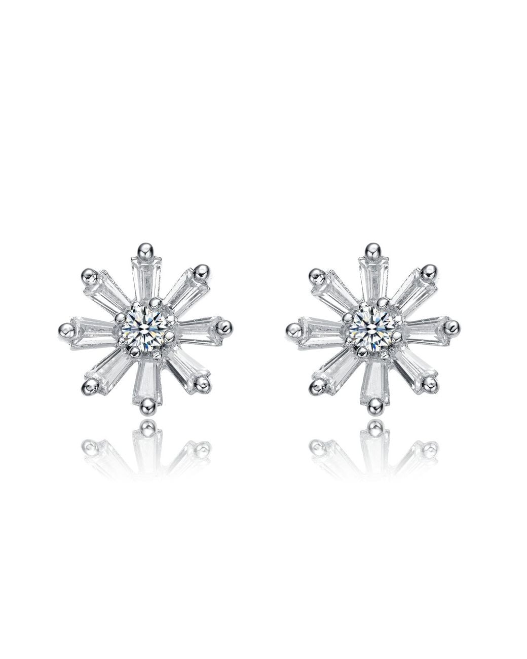 Genevive Jewelry Metallic Plated With Clear Cubic Zirconia Flower Stud Earrings