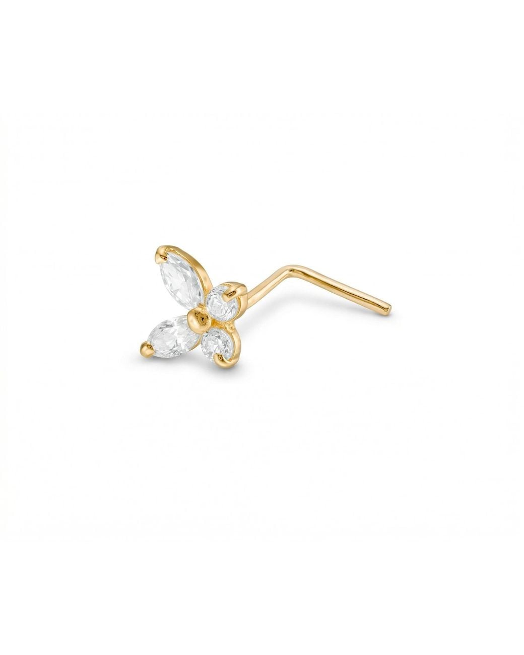 Zahav Jewelry Metallic 14K Solid 24G Butterfly Cz L Shape Nose Stud
