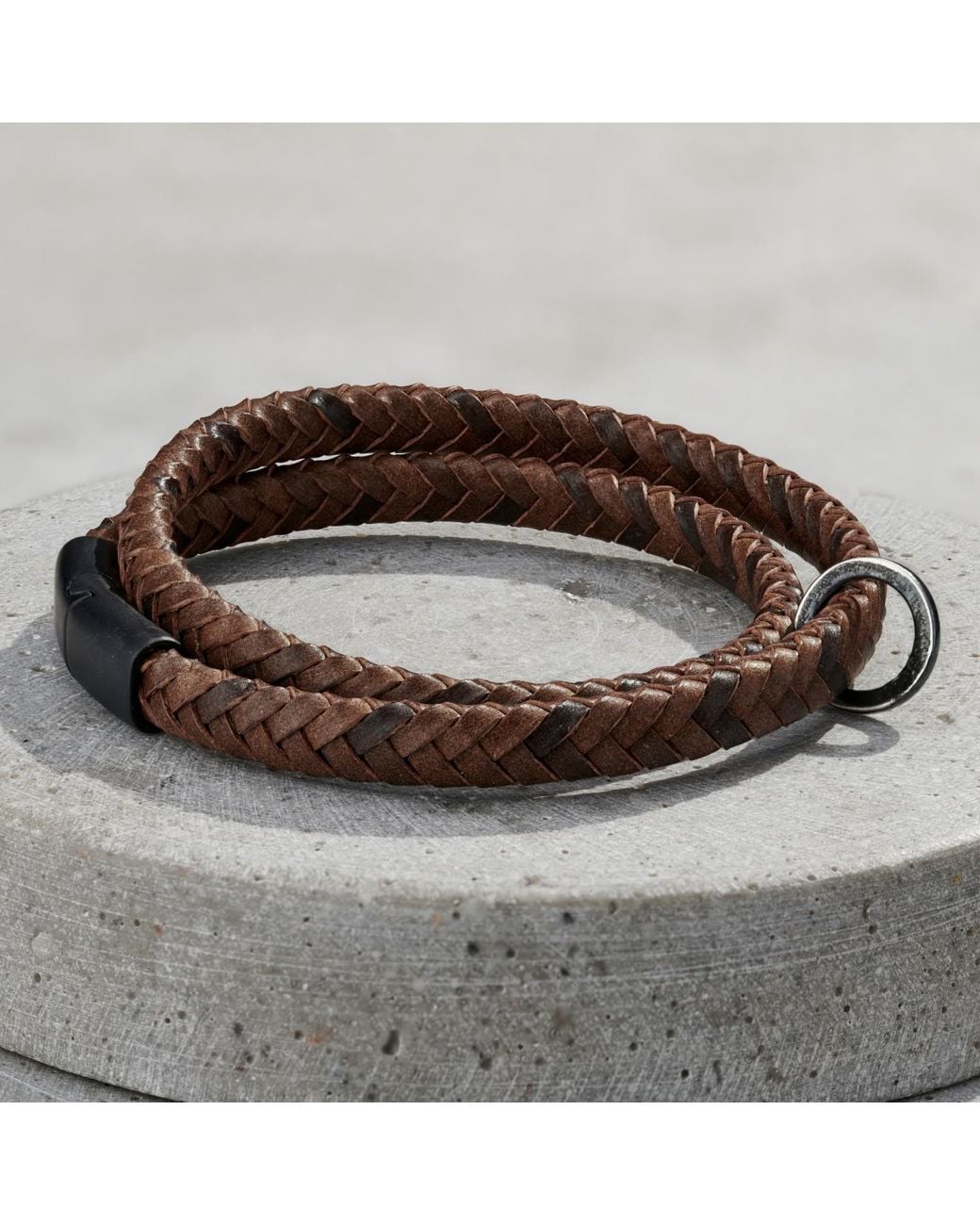 Posh Totty Designs Brown Leather Oxidised Charm Bracelet for men