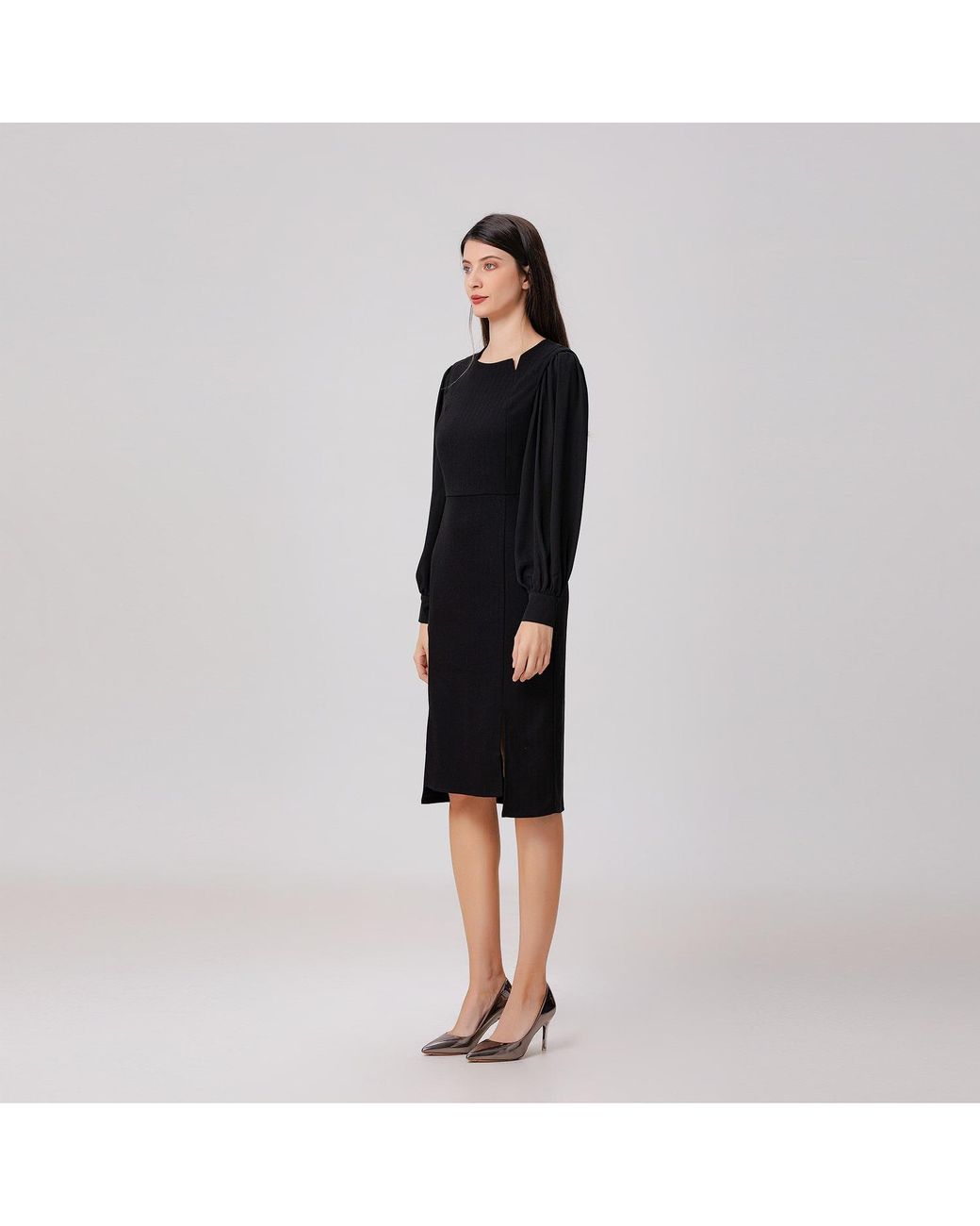 Smart and Joy Black Chiffon Sleeves Tailor Dress