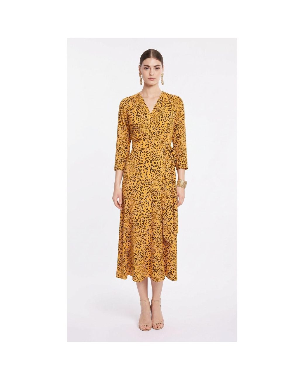 concept A trois Metallic Animal Print Wrap Dress