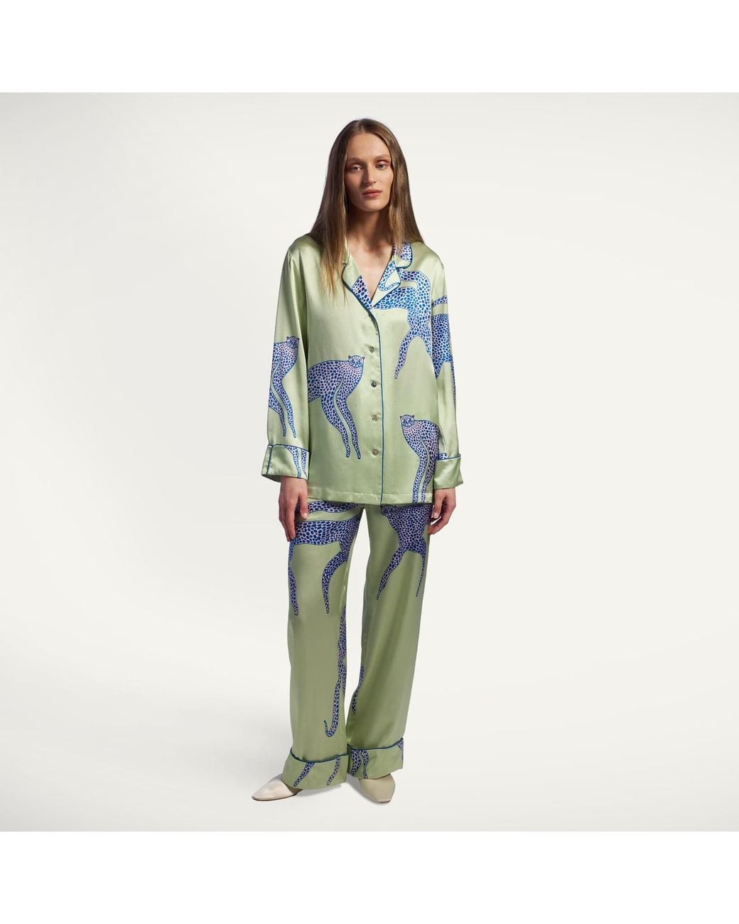 Pola Brand Blue Mulberry Silk Long-Sleeve Pajama Shirt