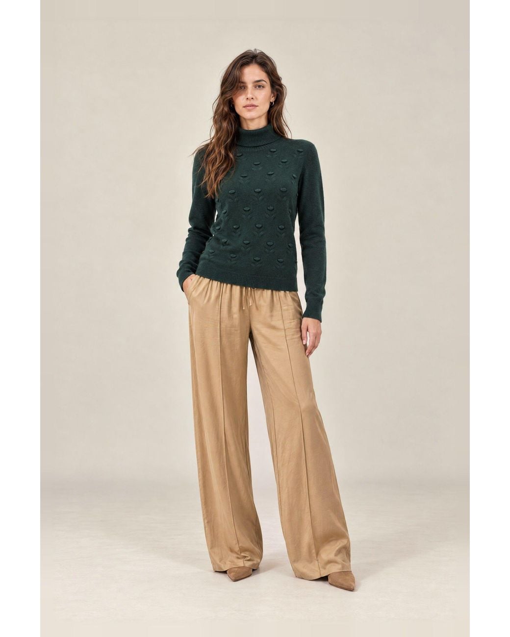 James Lakeland Green Floral Roll Neck Jumper