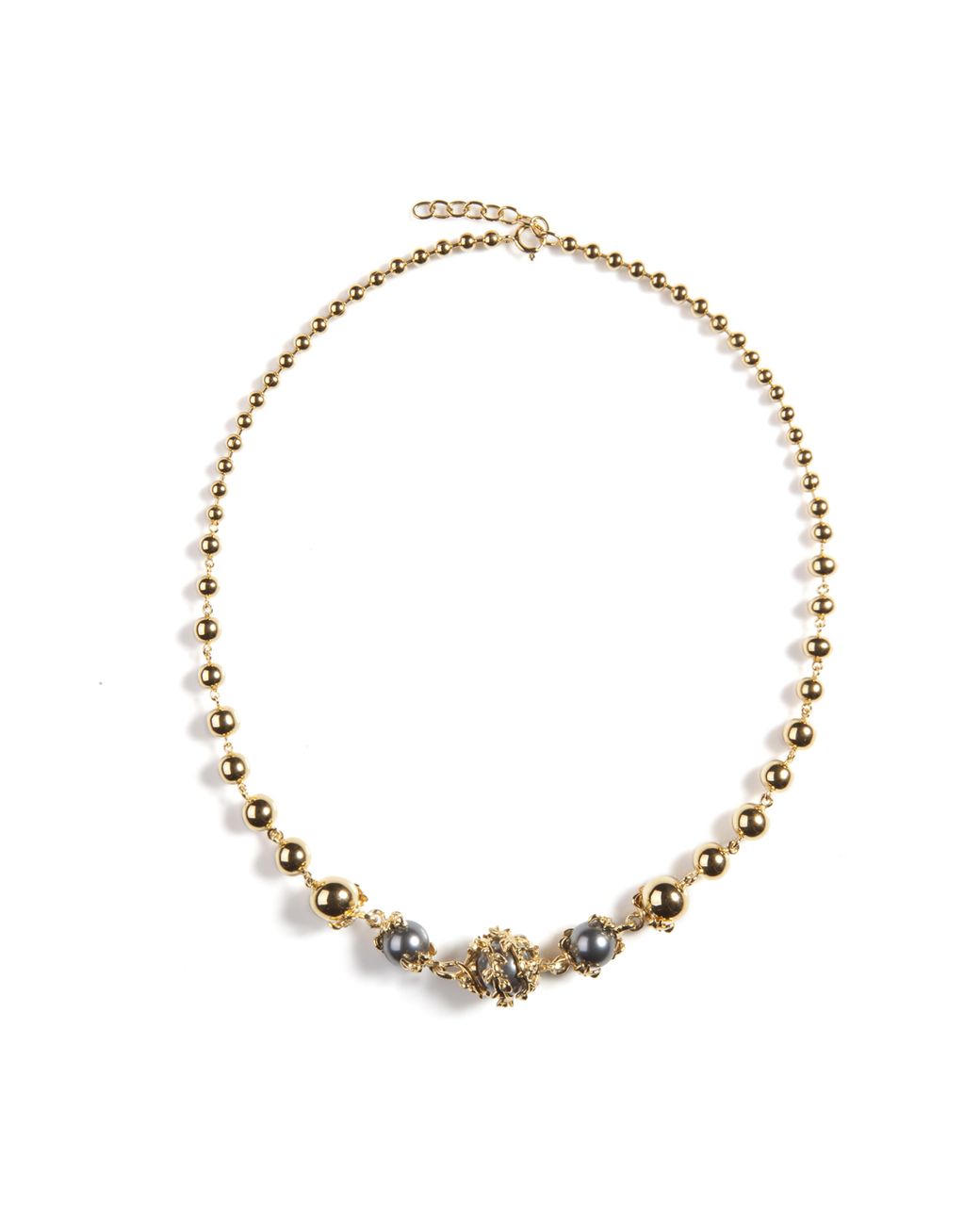 Kasun Metallic Orb & Three Pearls Full Necklace