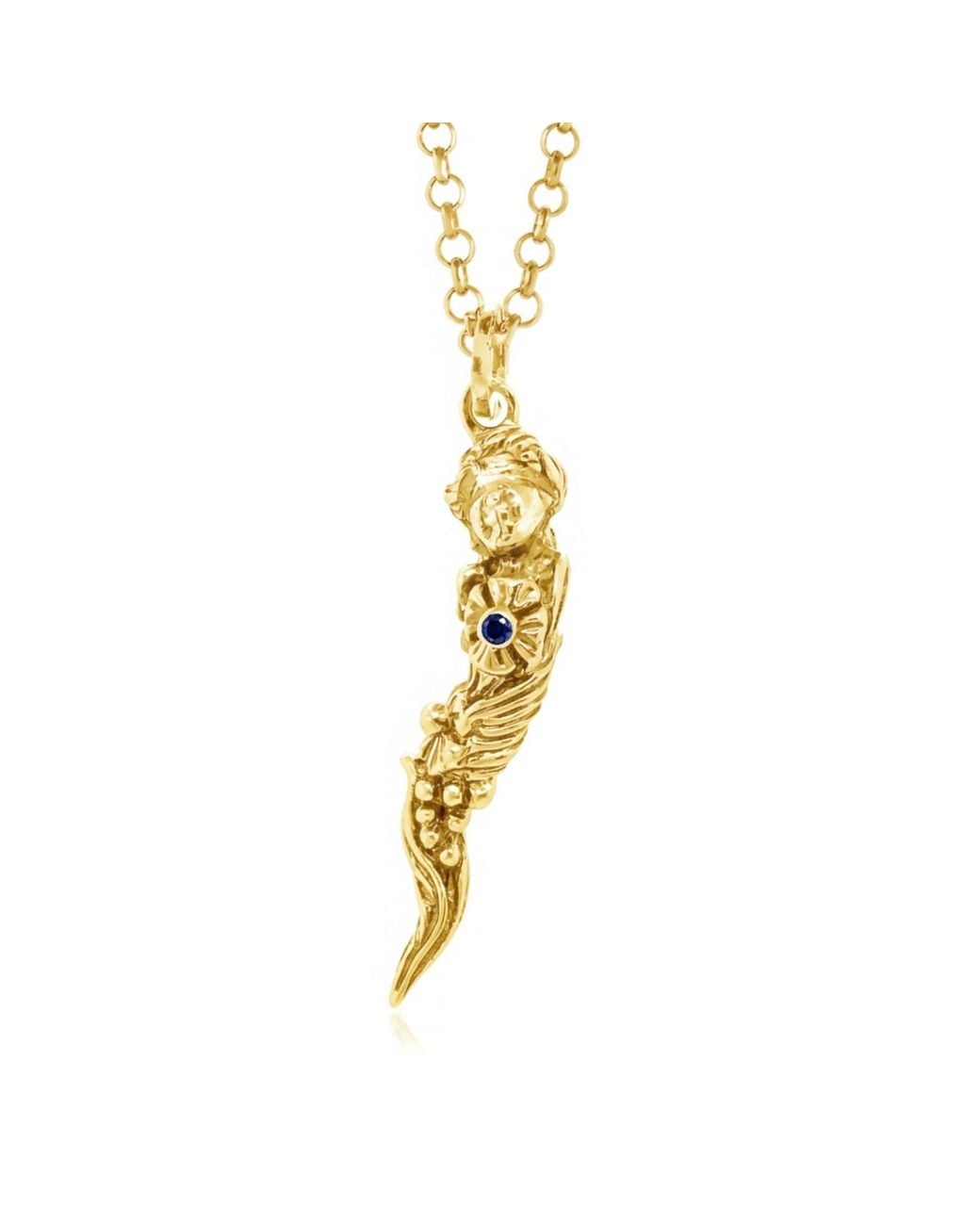 Unaloe Metallic Italian Horn Goddess Pendant Necklace With Sapphire – Plated for men
