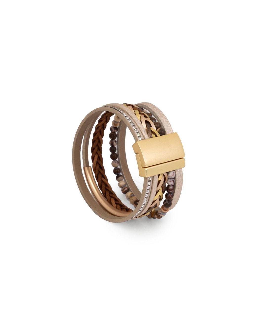 Saachi Metallic Braided Boho Leather Bracelet