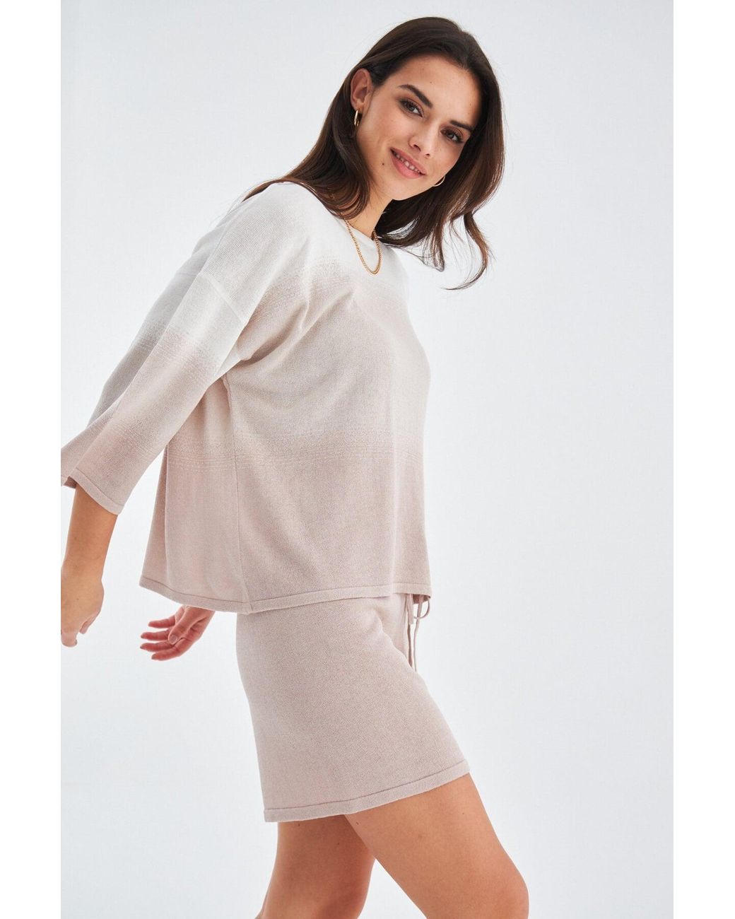 Peraluna Brown Siri Knitted Blouse & Shorts Matching Set
