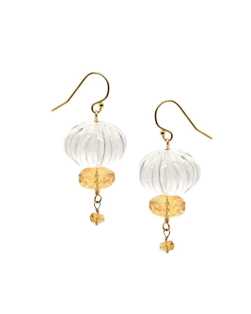 Lori Kaplan Design Metallic Carved Rock Crystal Drop Earrings With Citrine
