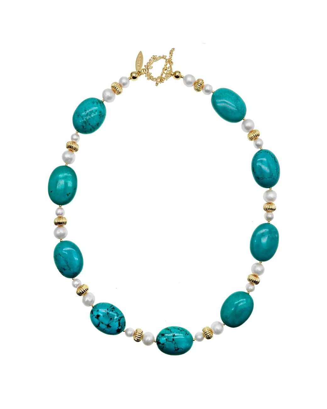 Farra Blue Oval & Freshwater Pearls Statement Necklace
