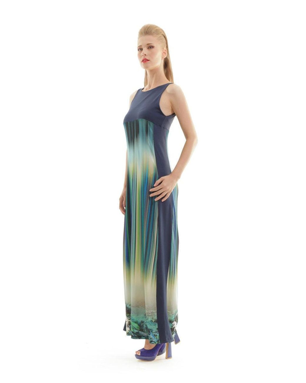 Conquista Green Sleeveless Print Maxi Dress