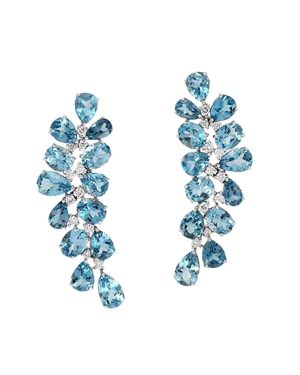 Artisan Blue Topaz & Diamond Floral Drop Earrings