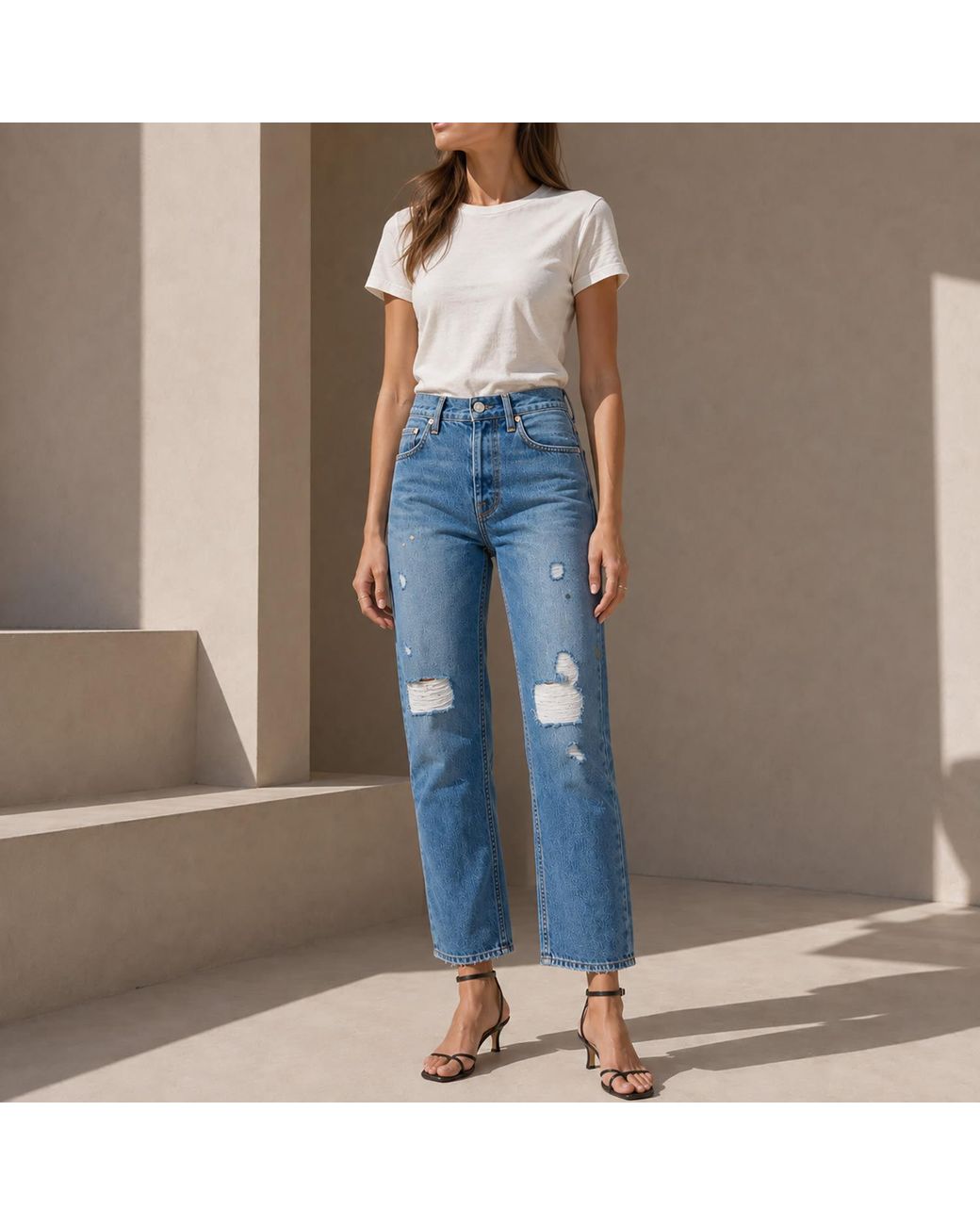 NOEND Blue Astoria High Rise Straight Crop Denim
