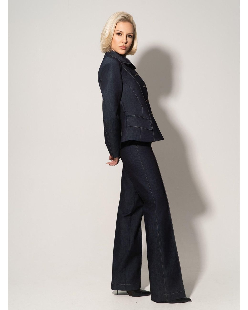 Tia Dorraine Blue Hourglass Denim Blazer Jacket – Dark