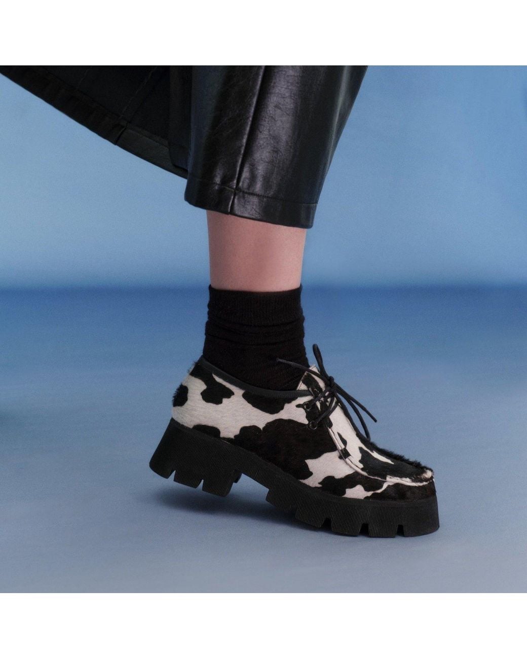 Mafalda Black Naomi Cow Print Chunky Loafer
