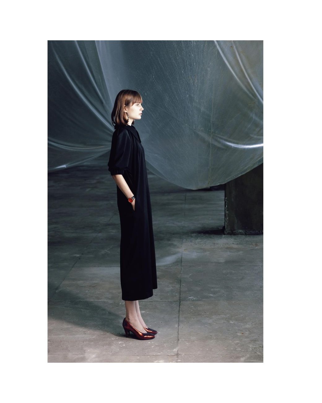 Julia Allert Black Collared Puff Sleeve Midi Dress