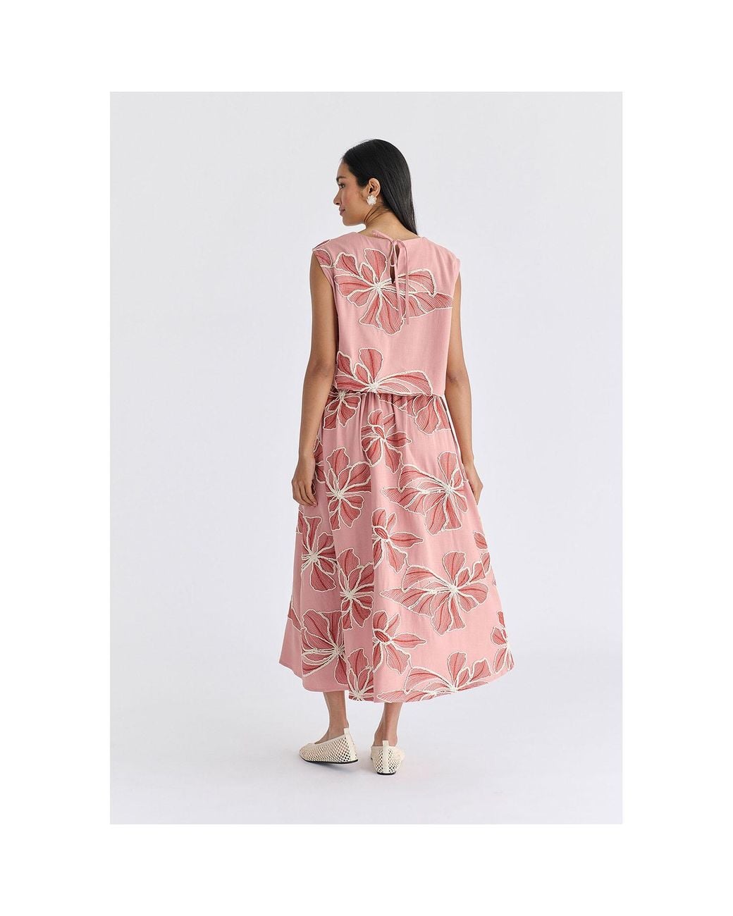 Paisie Pink Floral Embroidered Midi Skirt