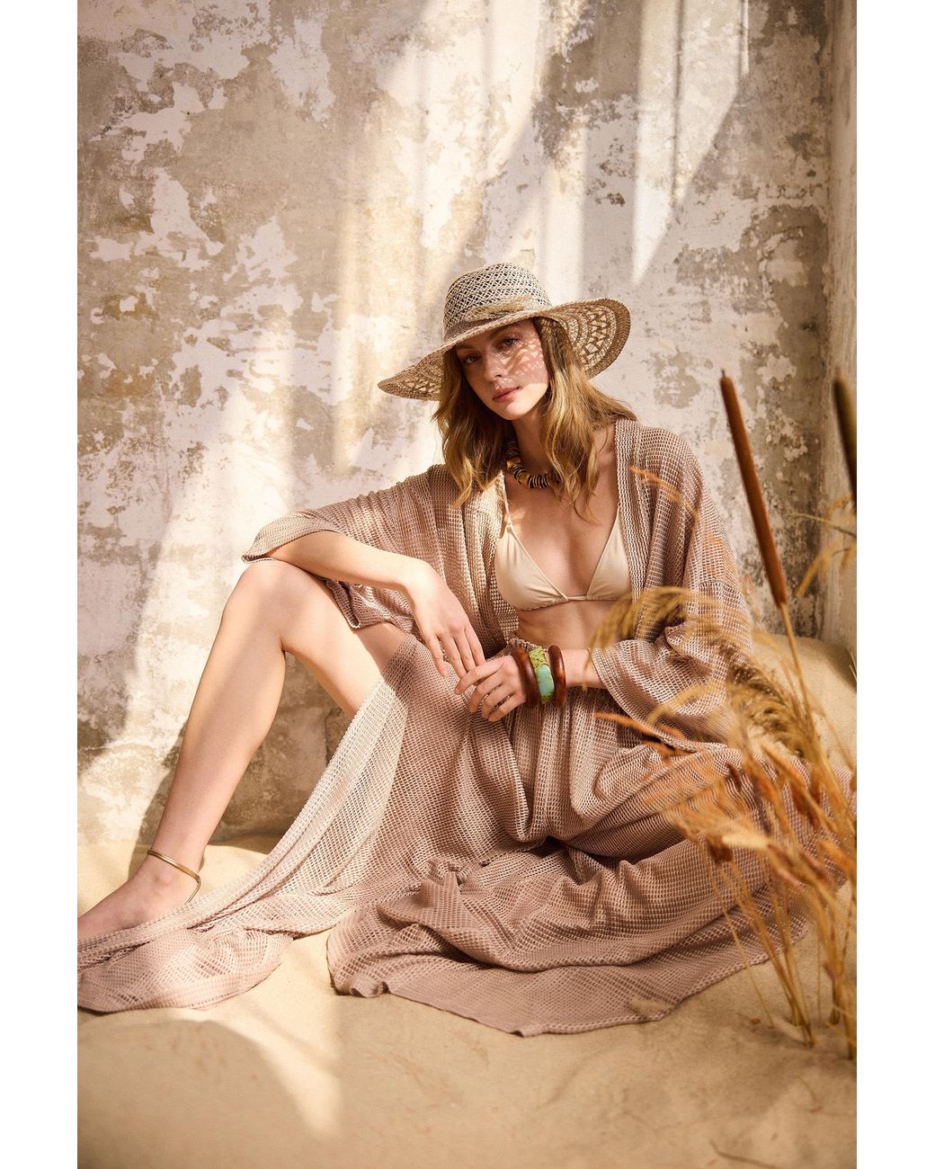 Lilamie Natural Carmen Loose Fit Long Sleeve Summer Kimono Top