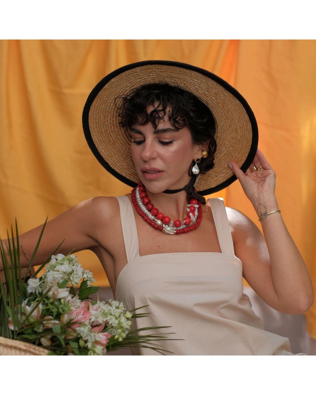LINYA JEWELLERY Red Harmonia Baroque Pearl Coral Necklace