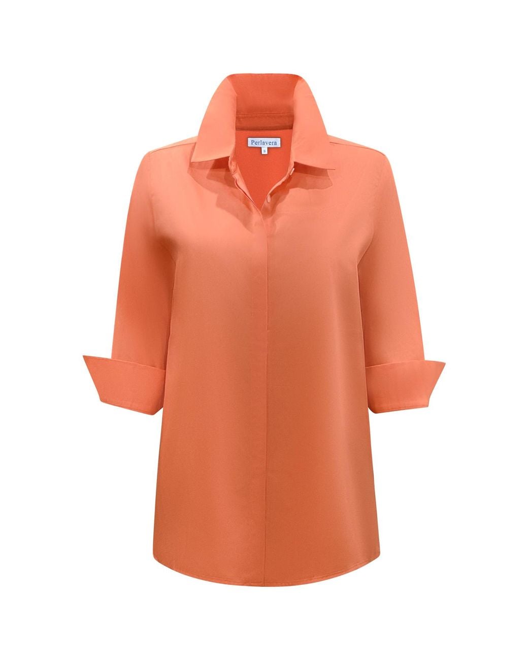 Perlavera Orange Cely Solid Cotton Satin Three Quarter Sleeve Length Missy Fit Shirt