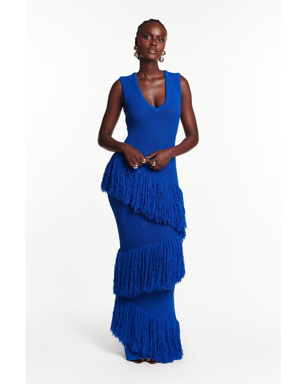 Ofuure Blue Uyai Fringe Maxi Dress
