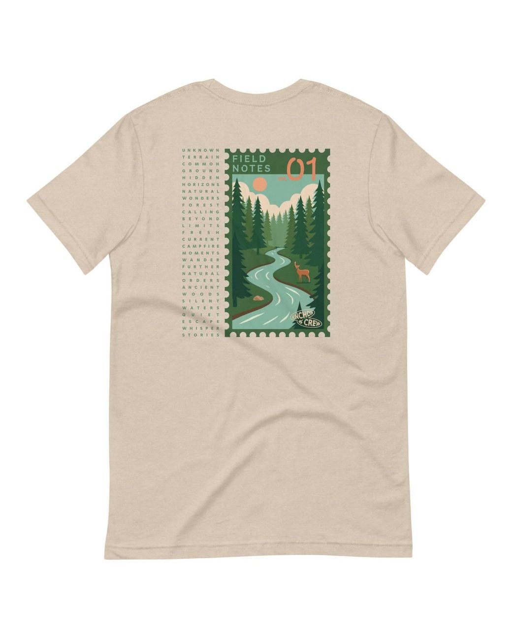 Anchor and Crew Green Neutrals Heather Dust Field Notes Postmark Organic Cotton T-Shirt
