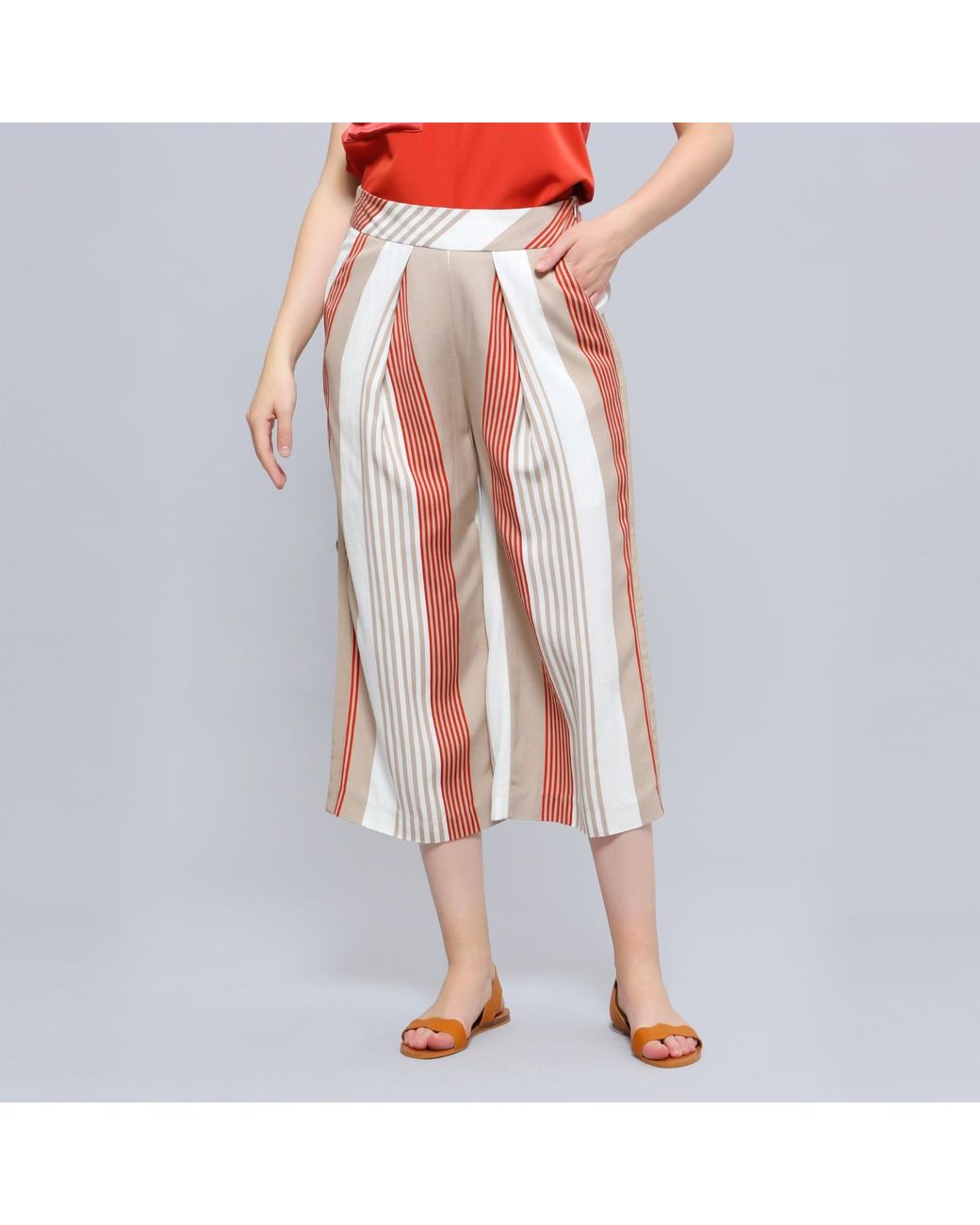 Smart and Joy Stripe Print Fold Capri Pants in Pink | Lyst UK