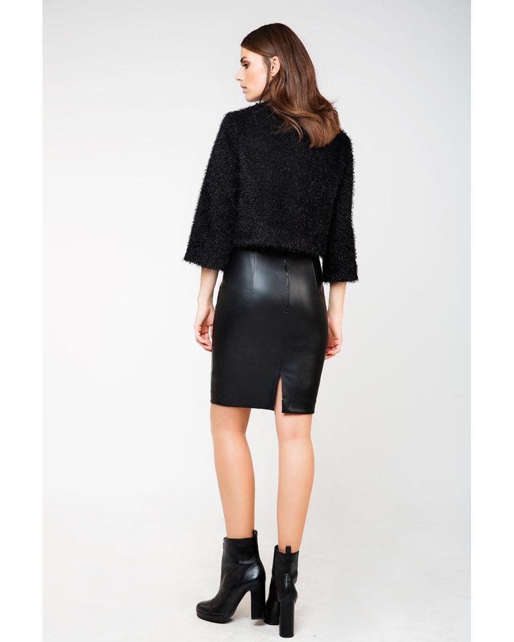 Conquista Black Bolero With Leather Look Detail