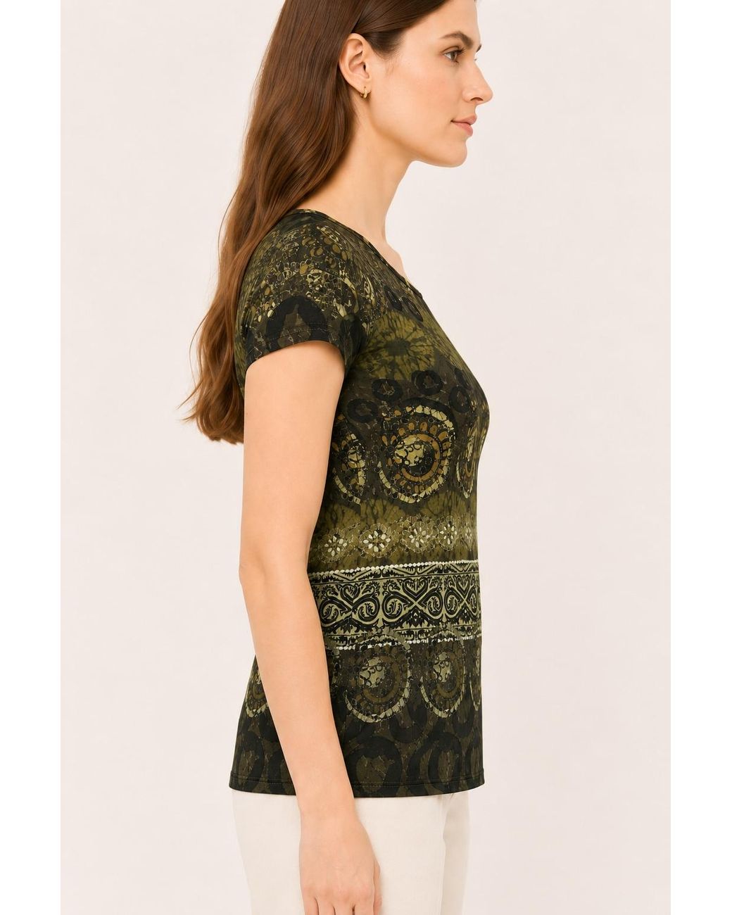 Conquista Green Artisan Mosaic Print Top