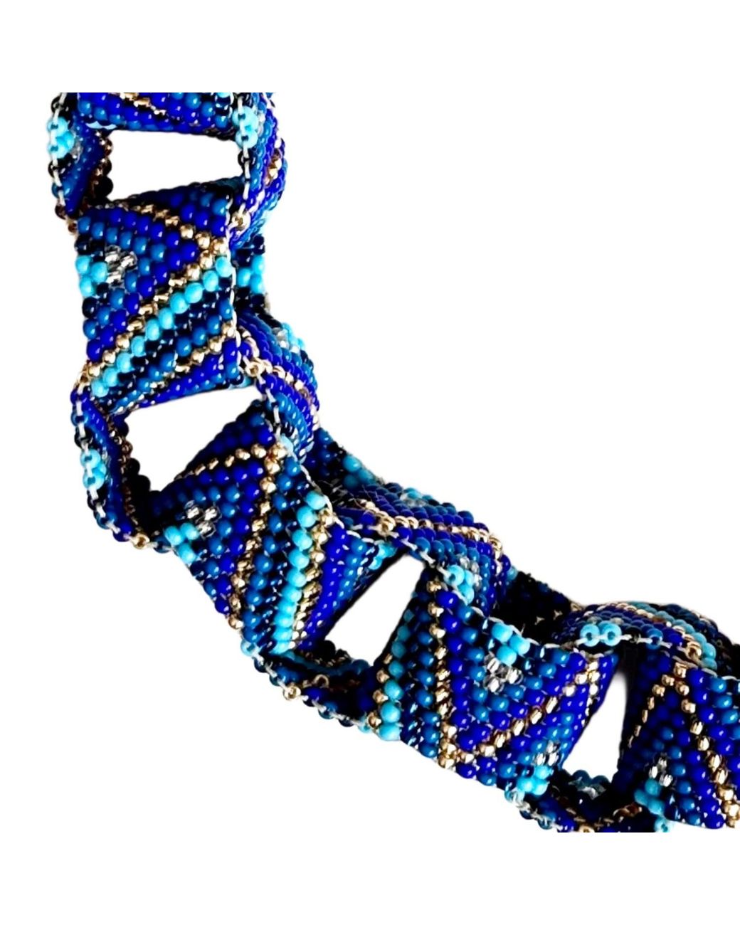 Iliana Arrazola Blue Bold Chunky Link Necklace, Glass Beads, Beaded Jewelry