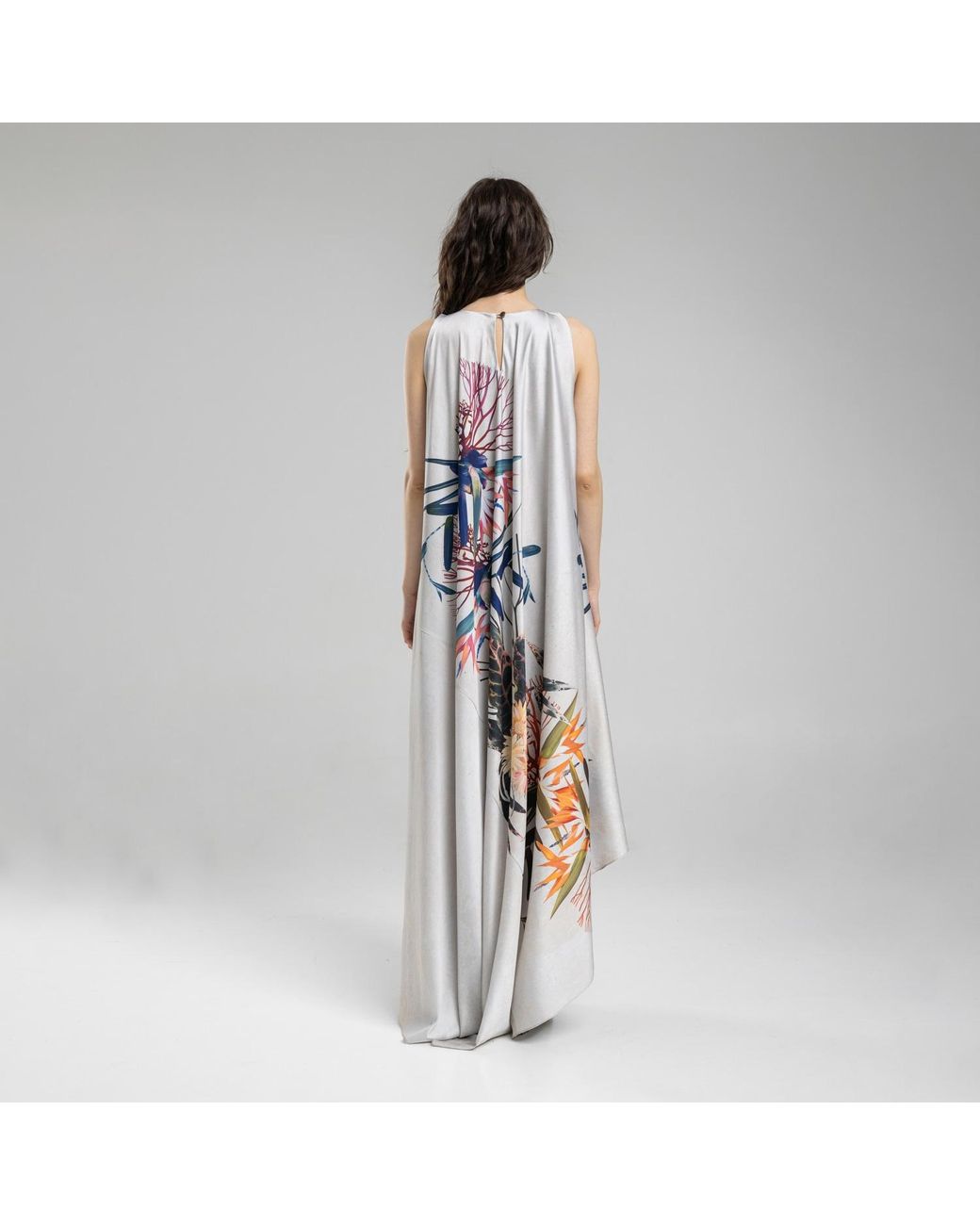ARTISTA White Polyester Floral Print Maxi Dress