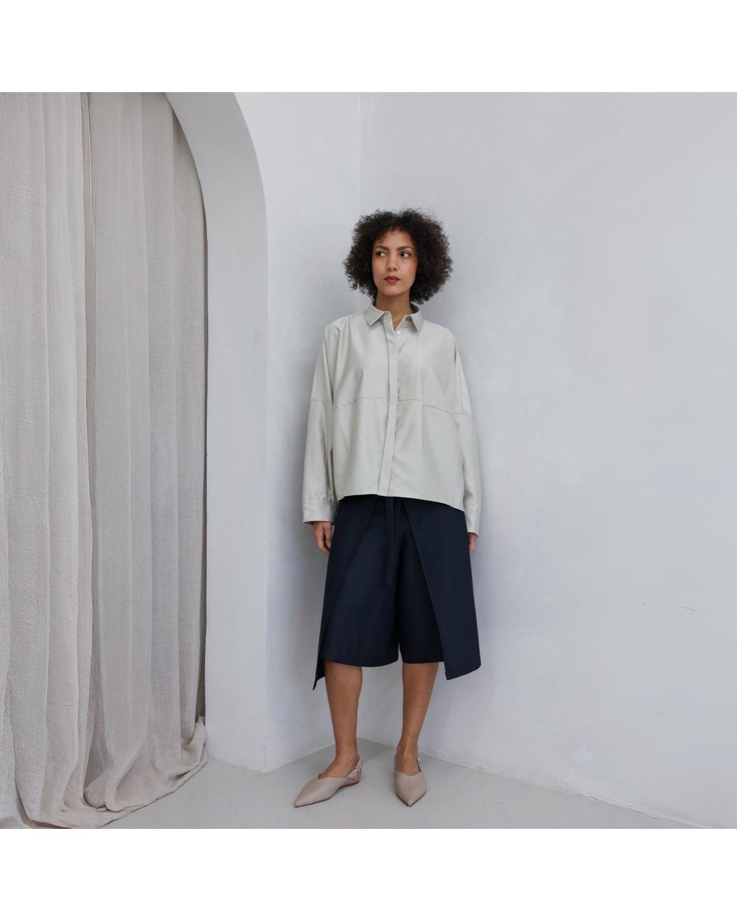 London Atelier Byproduct Gray Neutrals Bias Lantern Oversize Shirt