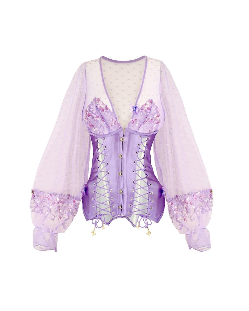 Empress Mimi Purple Madame X Lilac Lace Butterfly Corset With Butterfly Detail