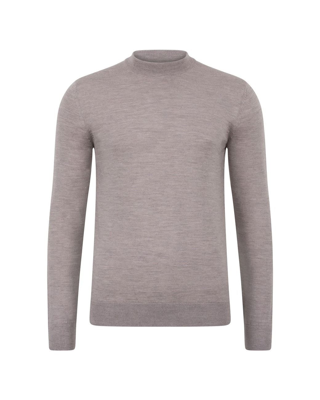 Paul James Knitwear Gray Neutrals Extra Fine Merino Maco Narrow Mock Turtleneck Jumper for men