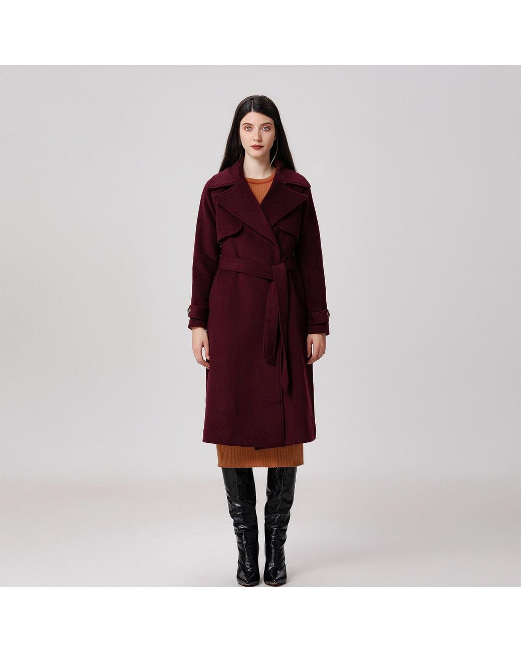 Smart and Joy Red Shoulder Flaps Woolen Coat