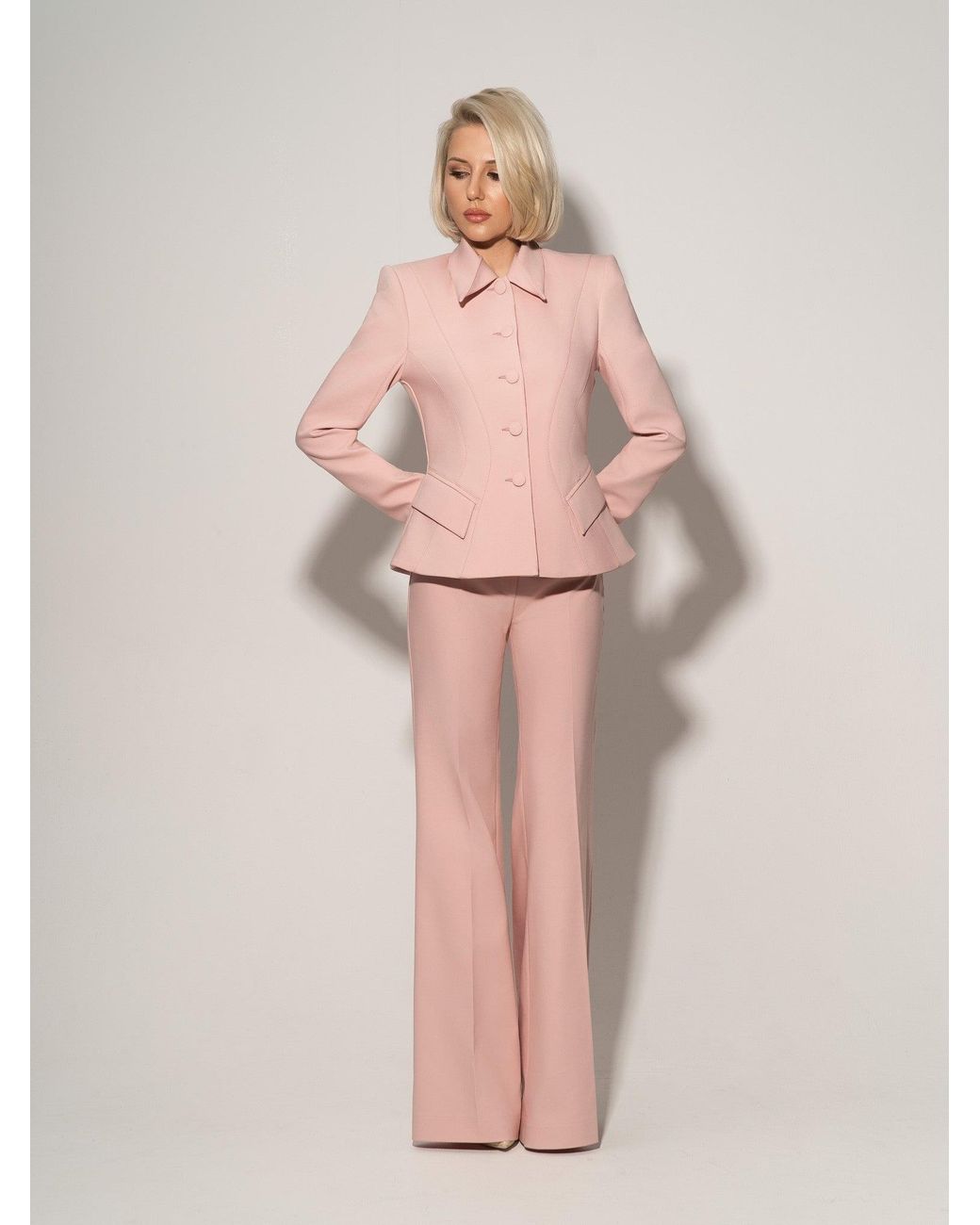 Tia Dorraine Pink Flared Trousers With Adjustable Waist