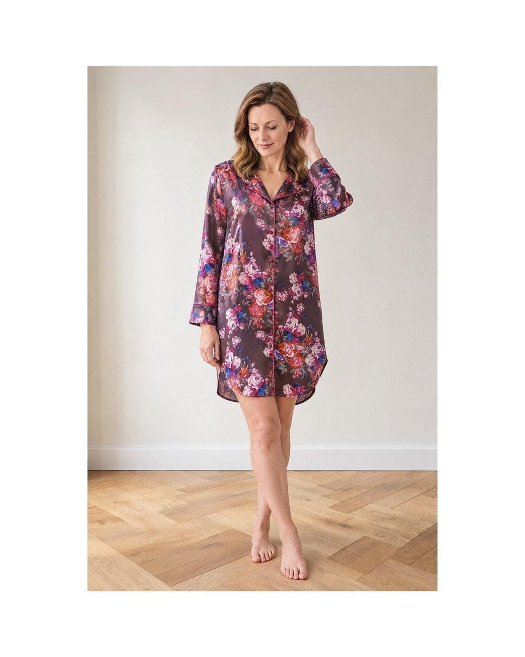 Oh!Zuza Red Lullaby Silk Nightshirt With Collar