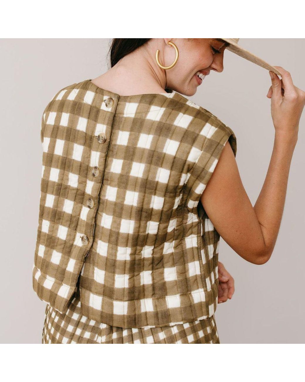 SUNSHINE TIENDA Green Painted Gingham Quilted Greta Top