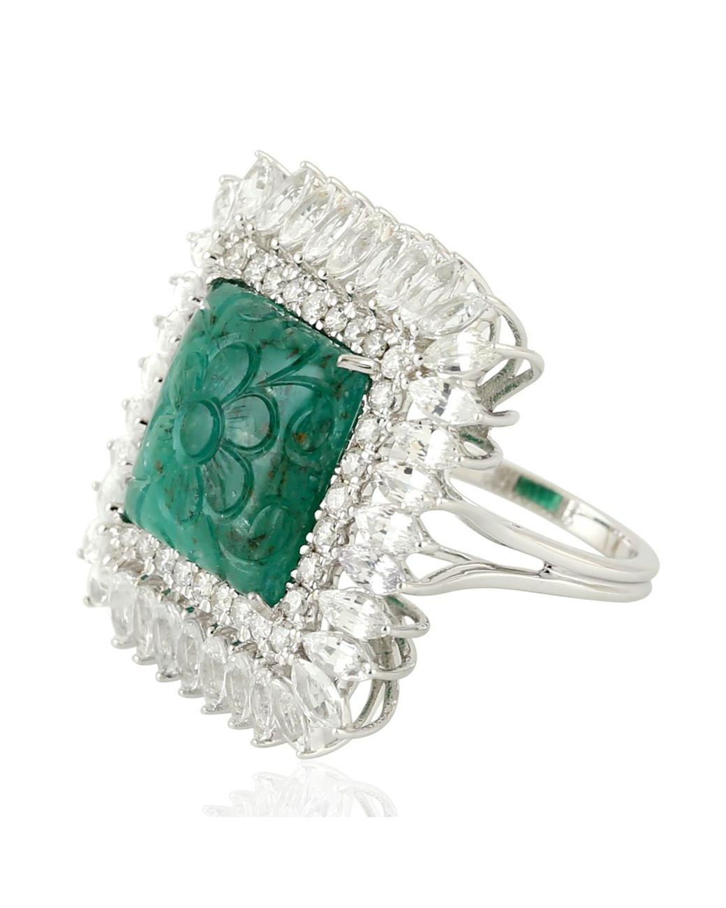 Artisan Green 18K Carved Emerald & Sapphire Diamond Floral Statement Ring