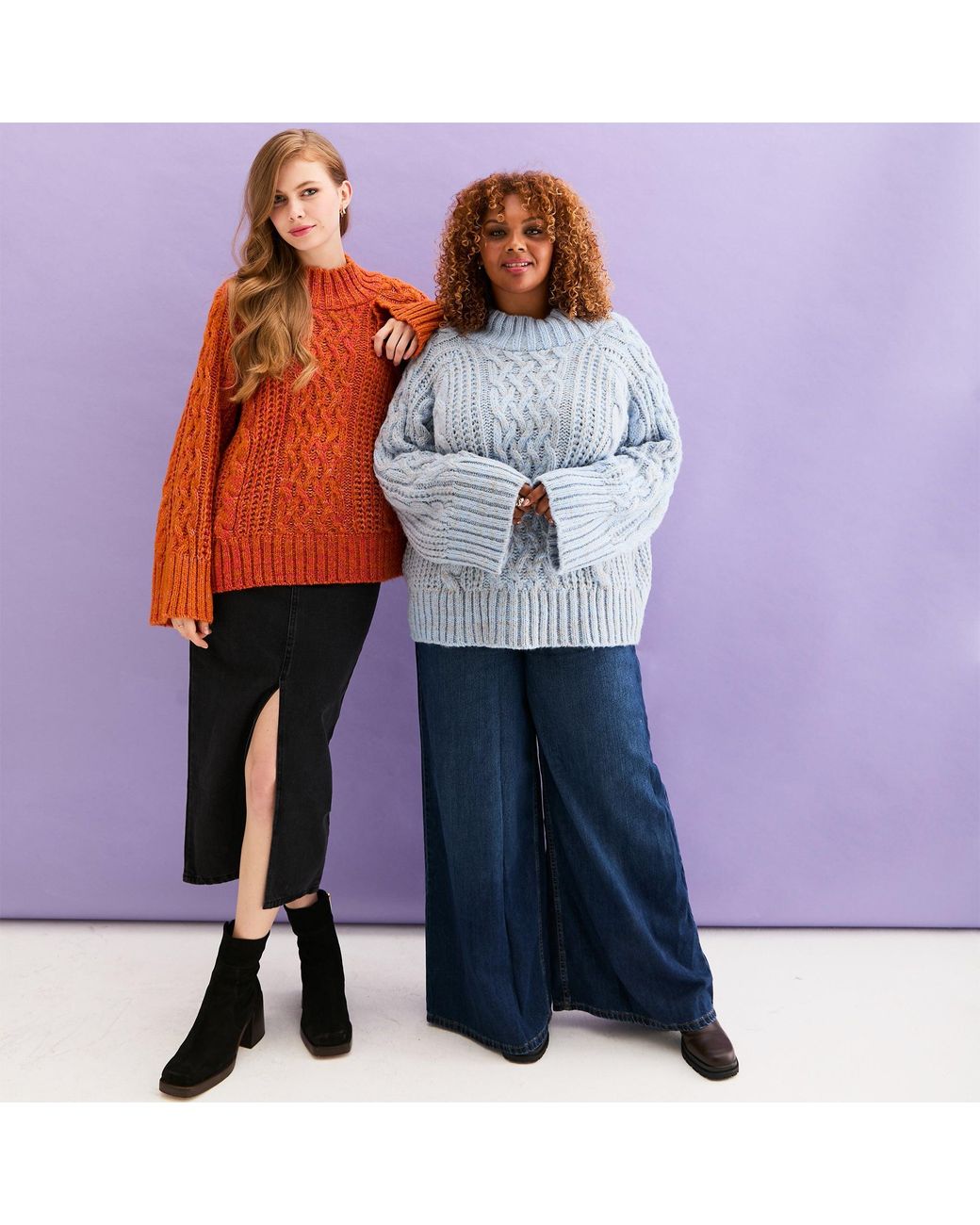 Cara & The Sky Blue Sarah High Neck Cable Wide Sleeve Jumper