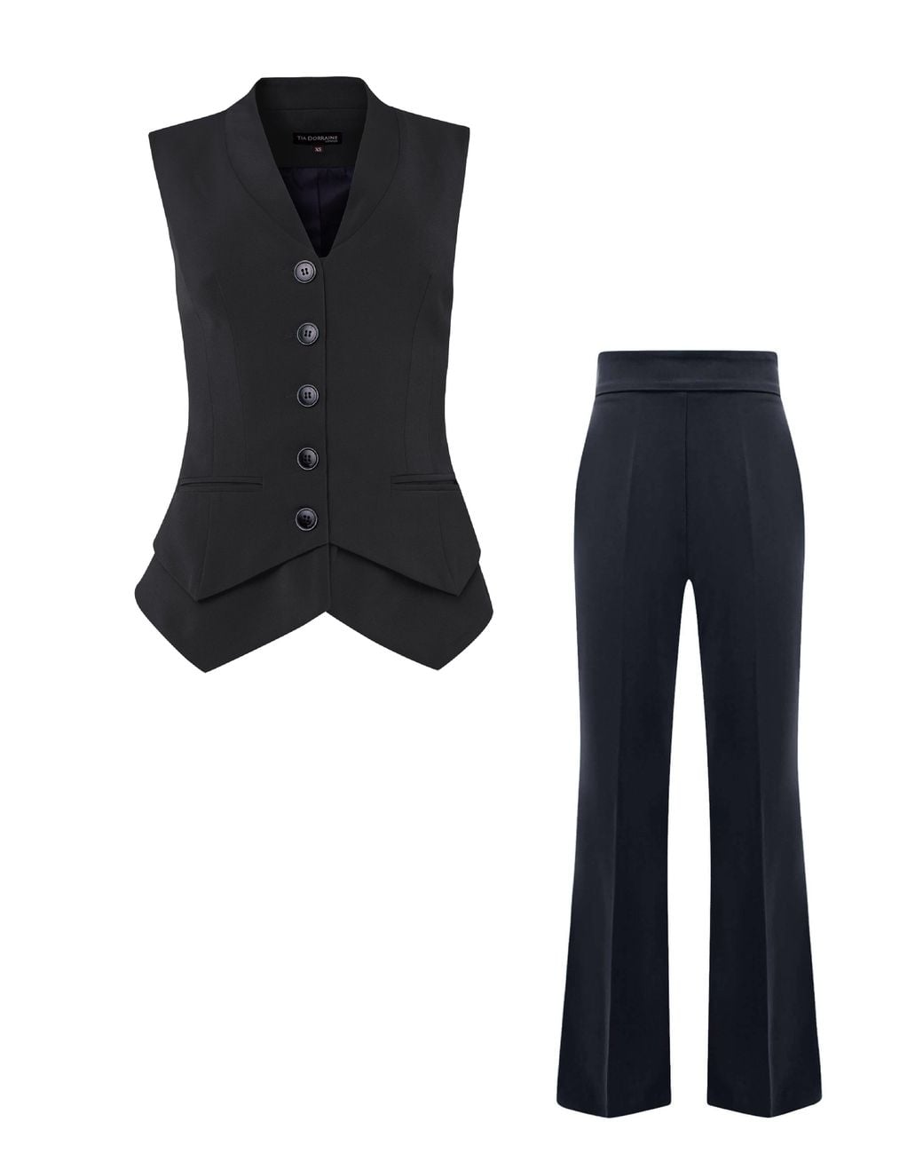 Tia Dorraine Black Fitted Waistcoat & Trousers Set