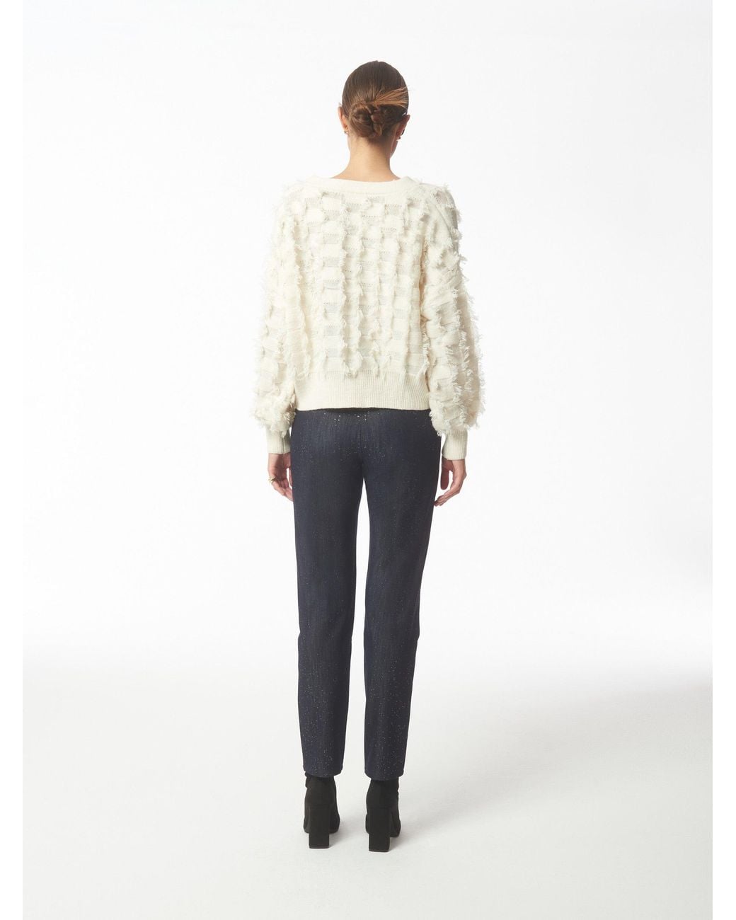 Sour Figs White Fringed Checkerboard Cardigan