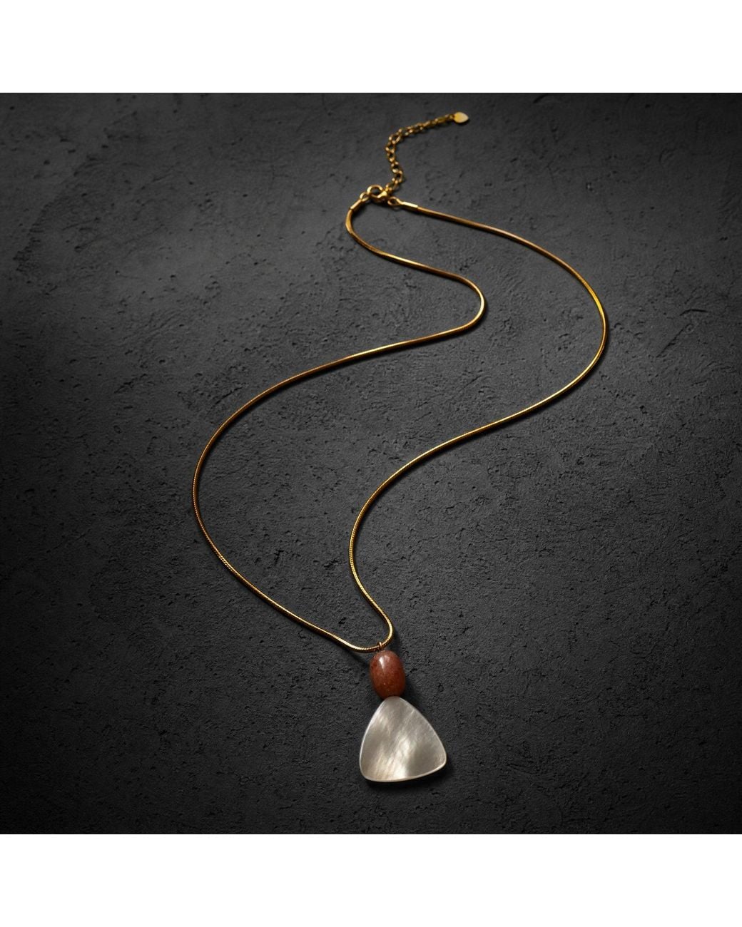 Saéa Metallic Mother Of Pearl And Sunstone Pendant Necklace On Snake Chain