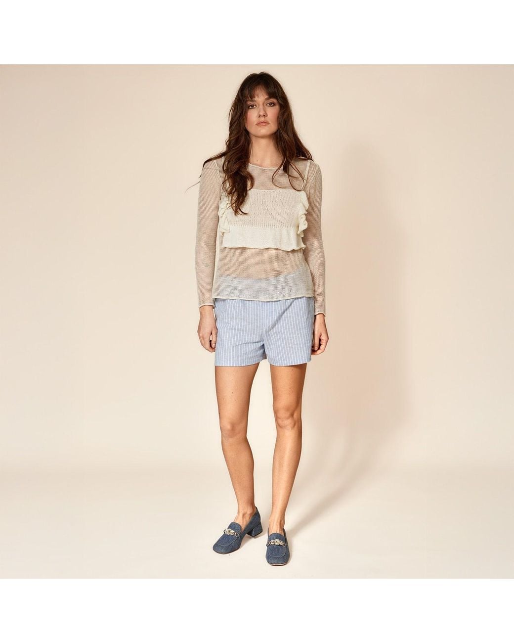 Gunda Hafner Ltd Natural Neutrals Soft Lace Knit Detail Top