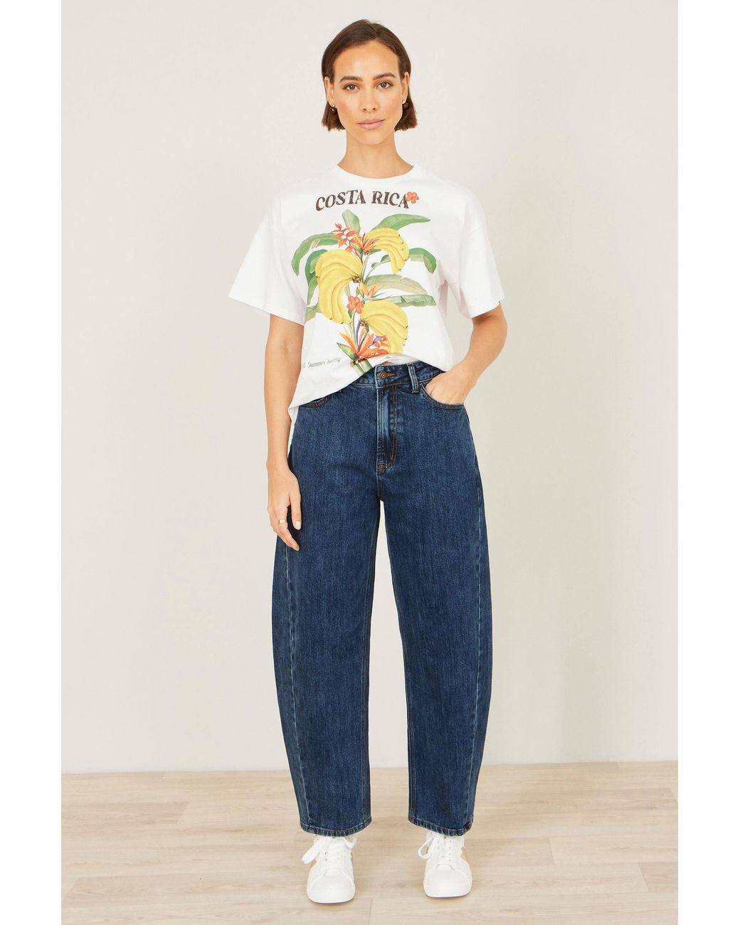 Yumi' Blue Denim Barrel Relaxed Fit Jeans