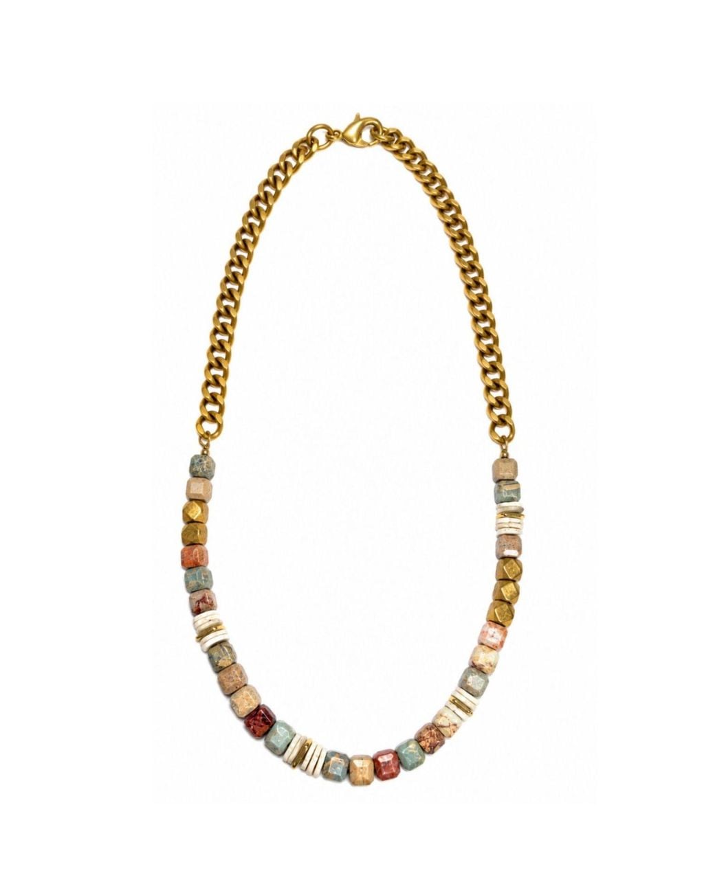 Rachel Nathan Metallic Neutrals Snakeskin Jasper Cube & Indian Brass Necklace